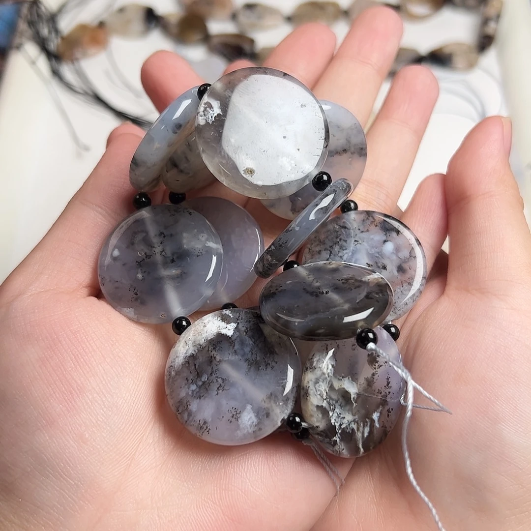 六***夏未镶嵌玛瑙/玉髓珠宝半成品a107 专拍黑白樱花玛瑙圆饼30m