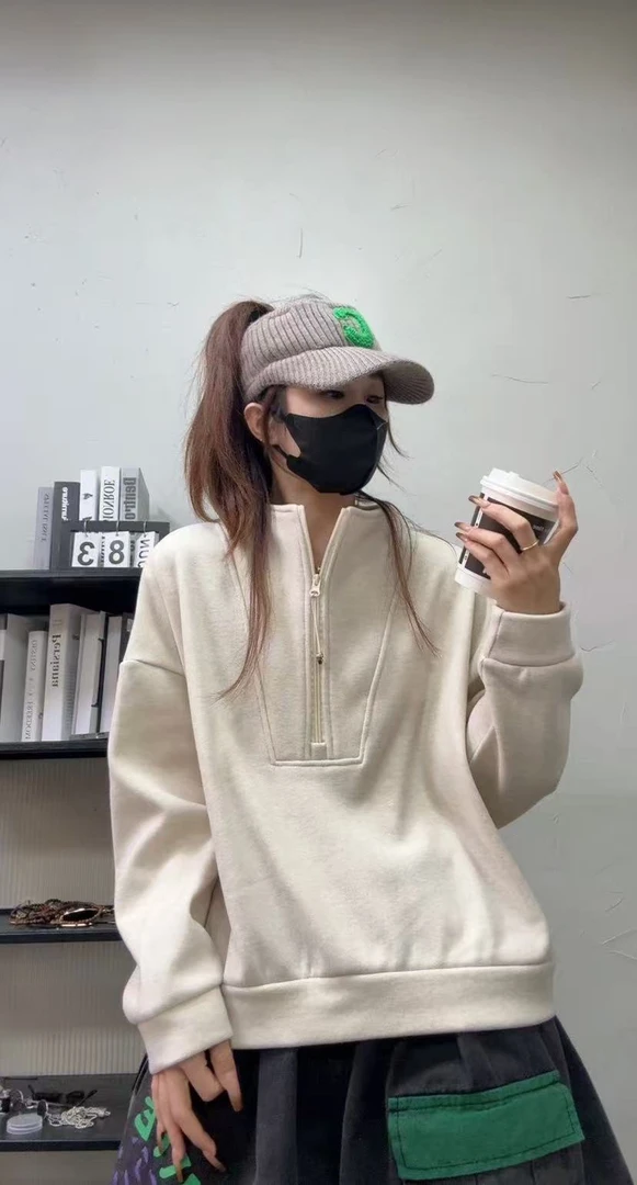 【8292加绒卫衣】冬季加厚洋气垂感软糯加绒半拉链套头时尚卫衣