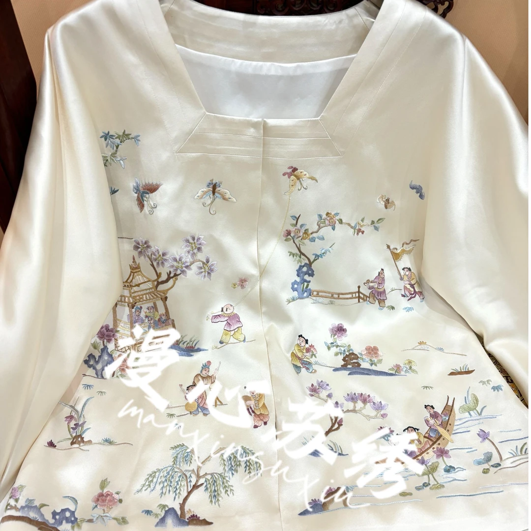 【漫心苏绣】古韵童趣图苏绣对襟上衣