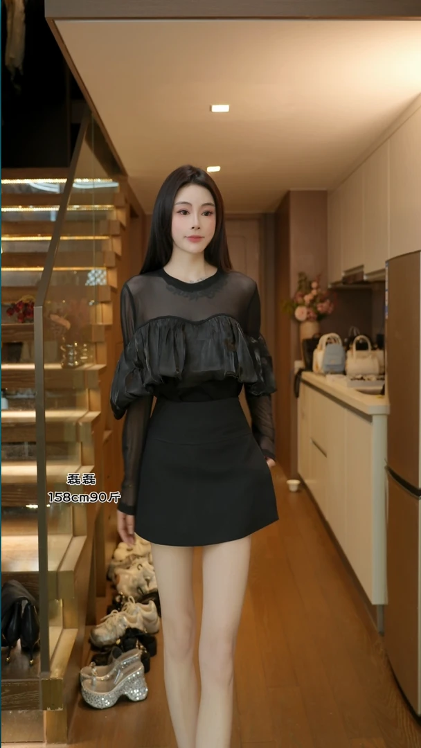 磊磊【浮生梦影】上衣 荷叶边拼接设计感网纱衬衫#88173