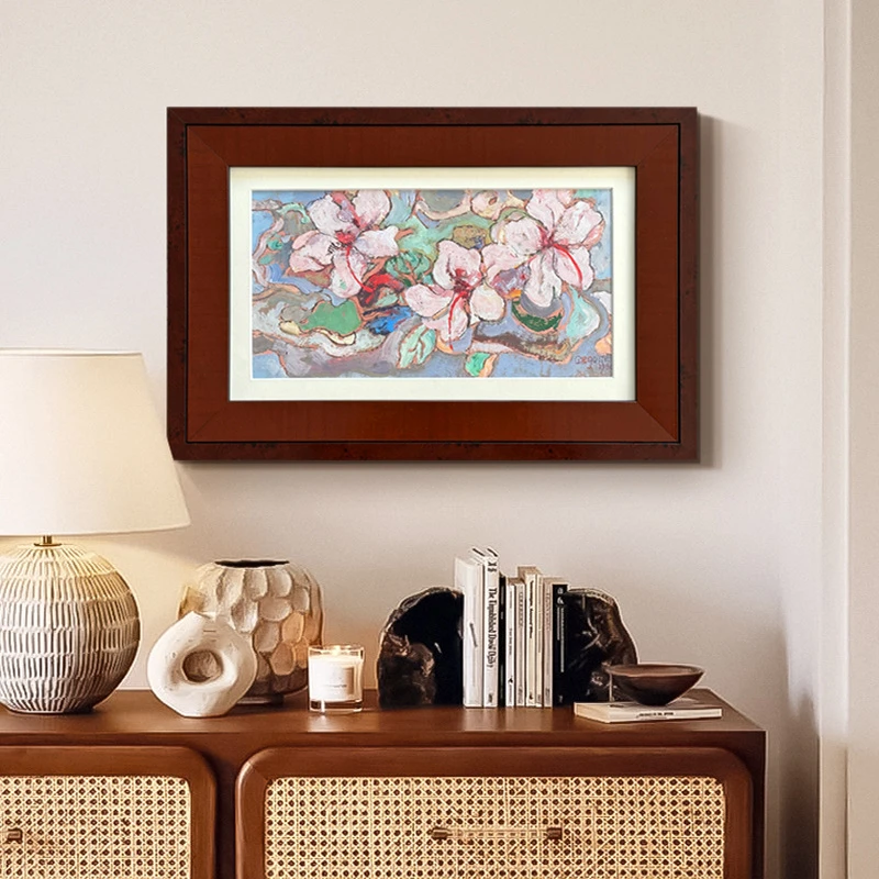 繁花】法式中古风小众艺术客厅复古玄关卧室高级感实木花卉装饰画