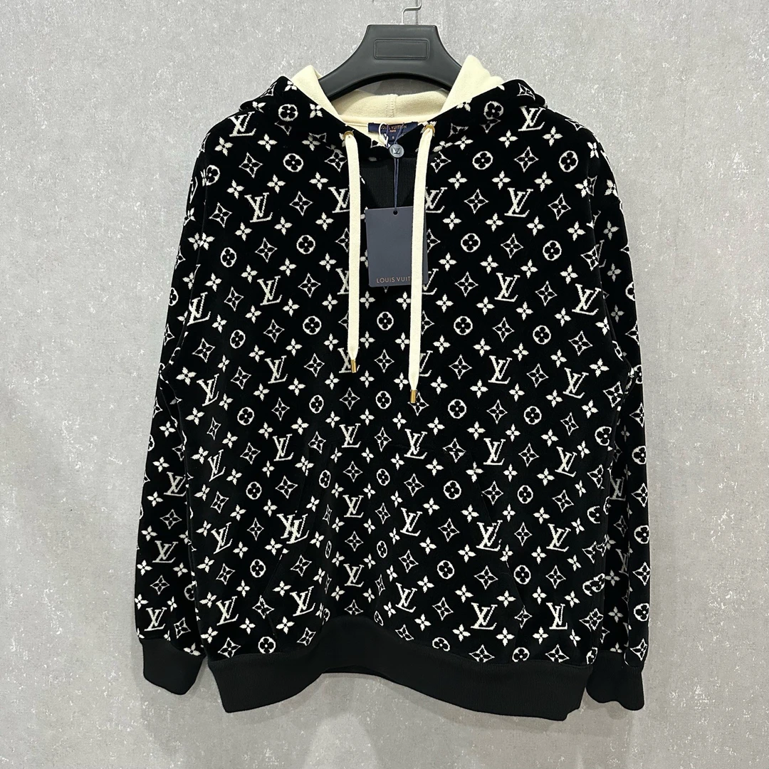 未使用 LouisVuitton/路易威登 满印logo丝绒连帽卫衣S码/006504