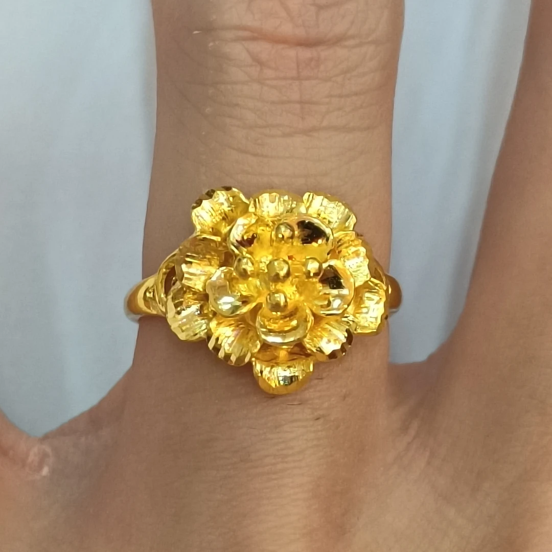 足金999黄金戒指5.57克正品纯黄金牡丹女戒实心活口精品女士戒指