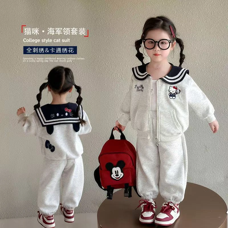 【秋上新】女童套装2025新款休闲两件套超萌爆款开春猫咪海军领套装