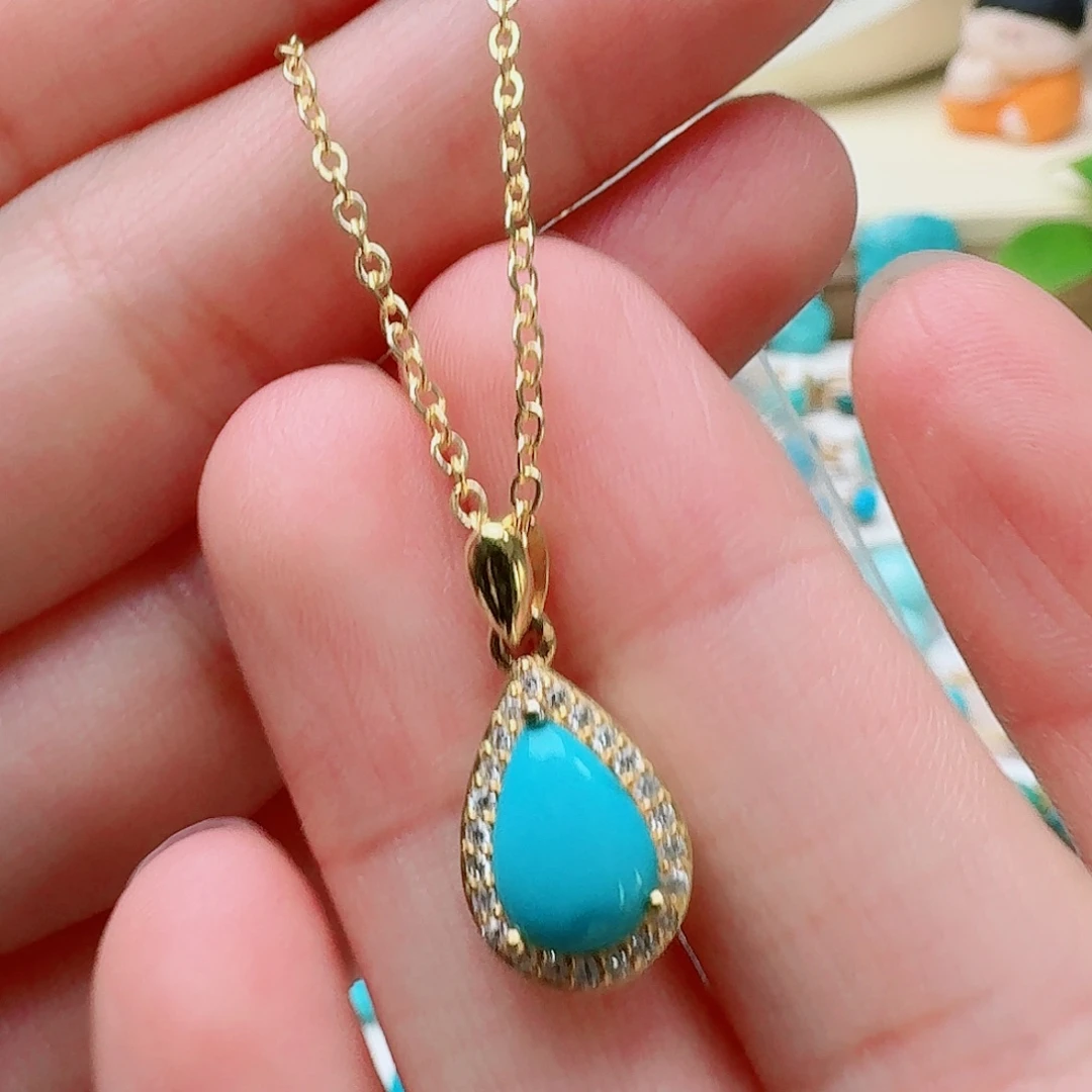 绿松石未镶嵌高瓷蓝精美水滴吊坠