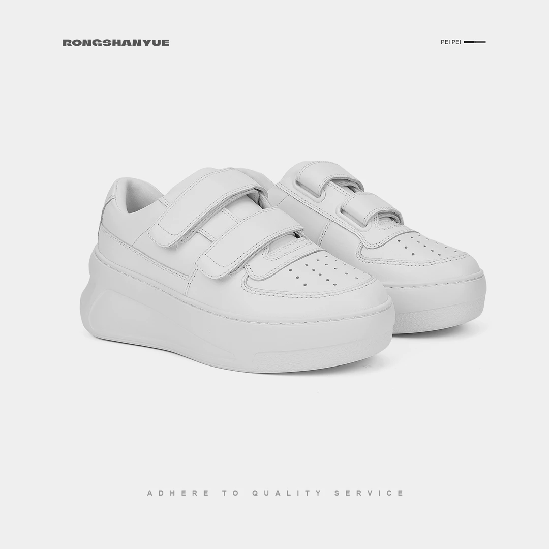 Rongshanyue牛皮魔术贴小白鞋2025新款厚底增高板鞋女B910