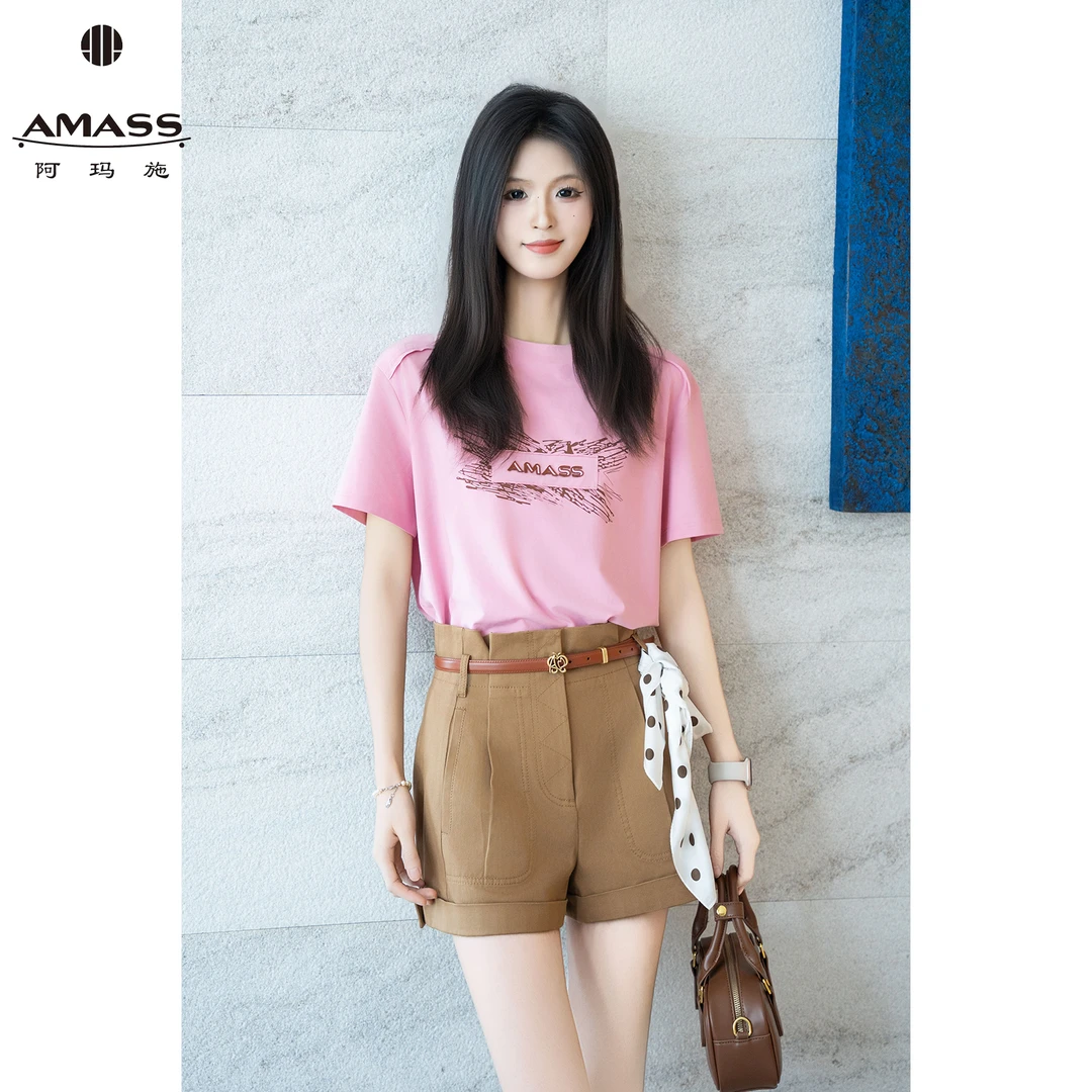 AMASS/阿玛施春夏新款时尚休闲舒适百搭圆领宽松短袖T恤女 530084