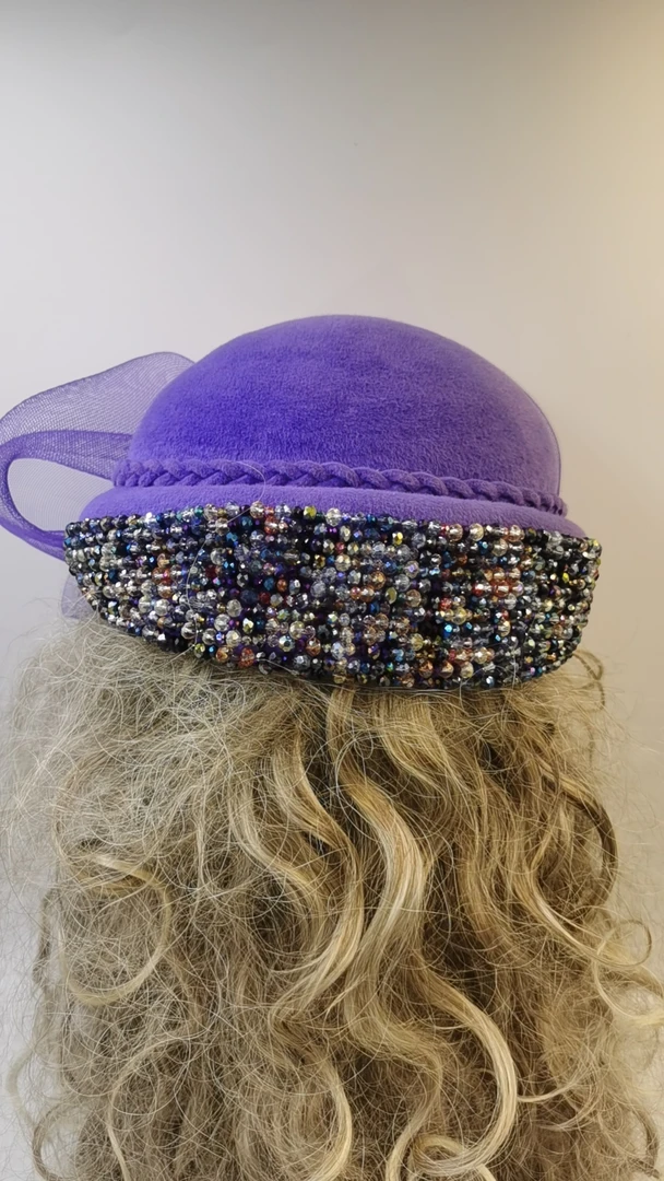 重工水钻手工高贵复古紫色时尚新款流行冬季春季秋季礼帽