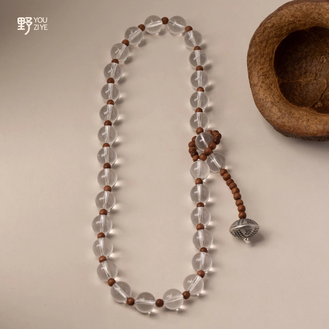 由子野【大自在】白水晶 迈索尔老山檀 925银项链小众珠宝