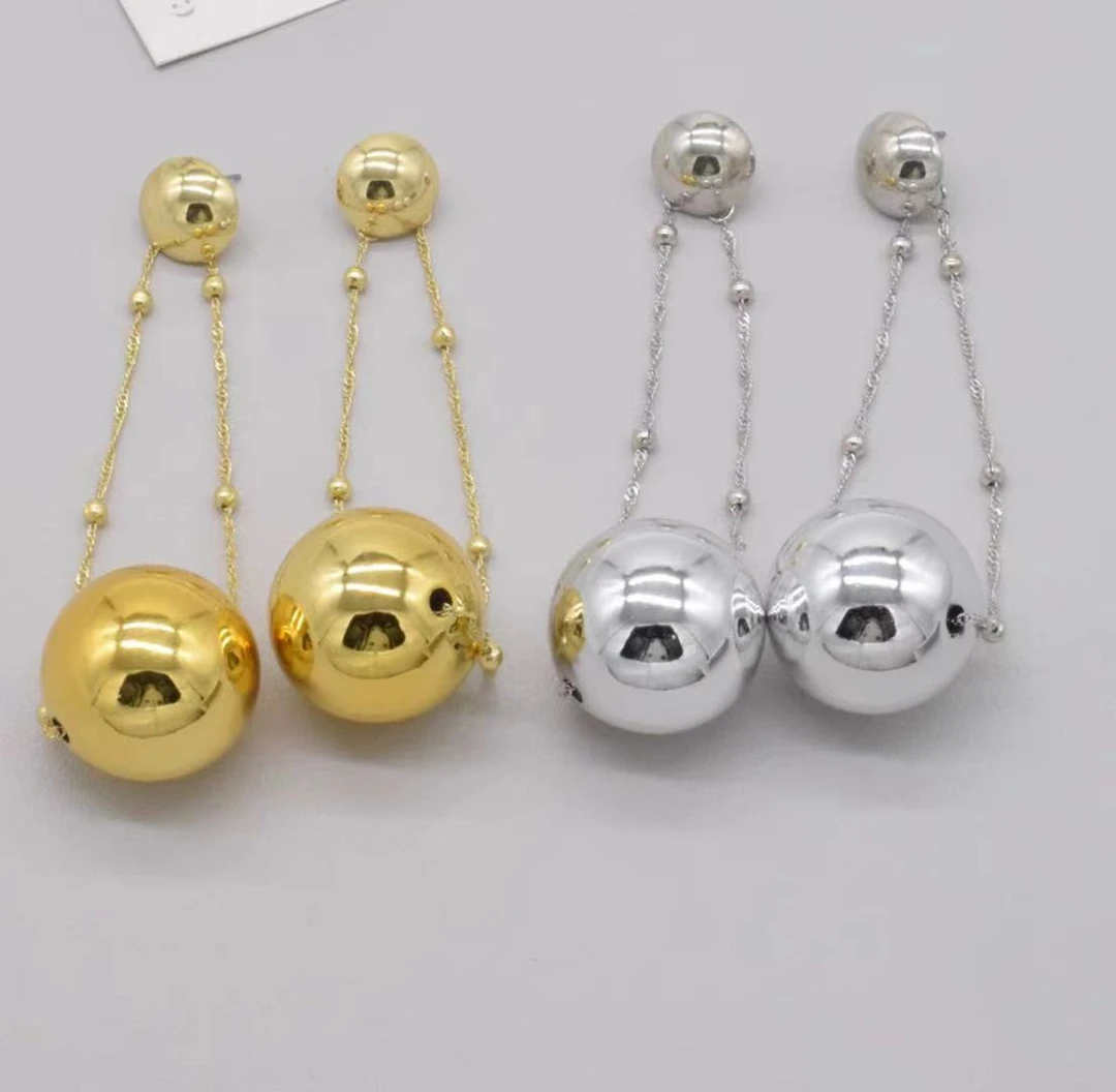 合金亚克力耳饰 子艳家  欧美时尚夸张极简风金属圆球流苏耳环