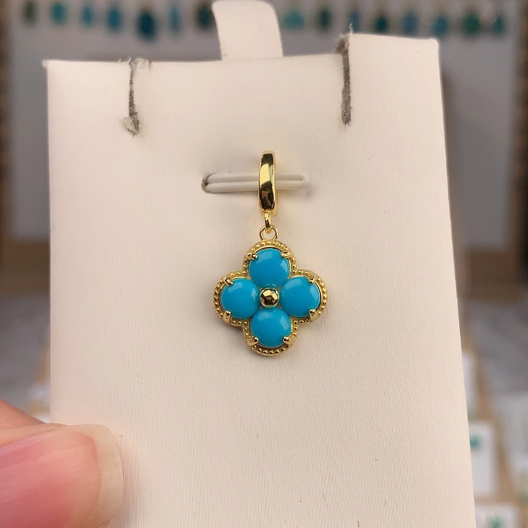 绿松石银S925镶嵌吊坠(赠链)