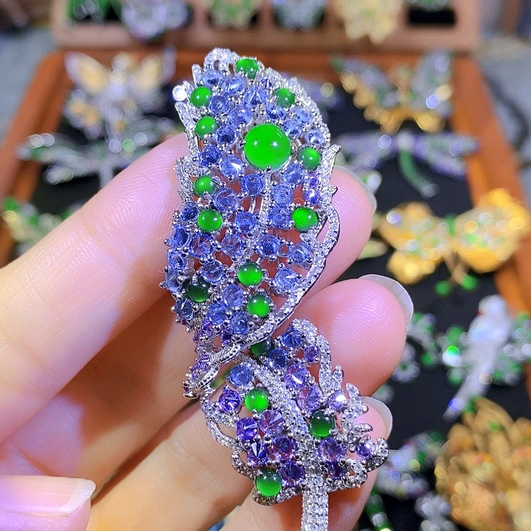 吊坠(不含链)银S925镶嵌翡翠