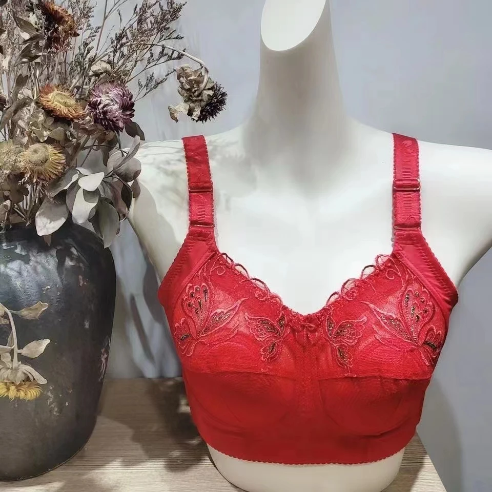 纯色3607最新款无钢圈调整型裸立挺90度大胸显小全罩杯红砖