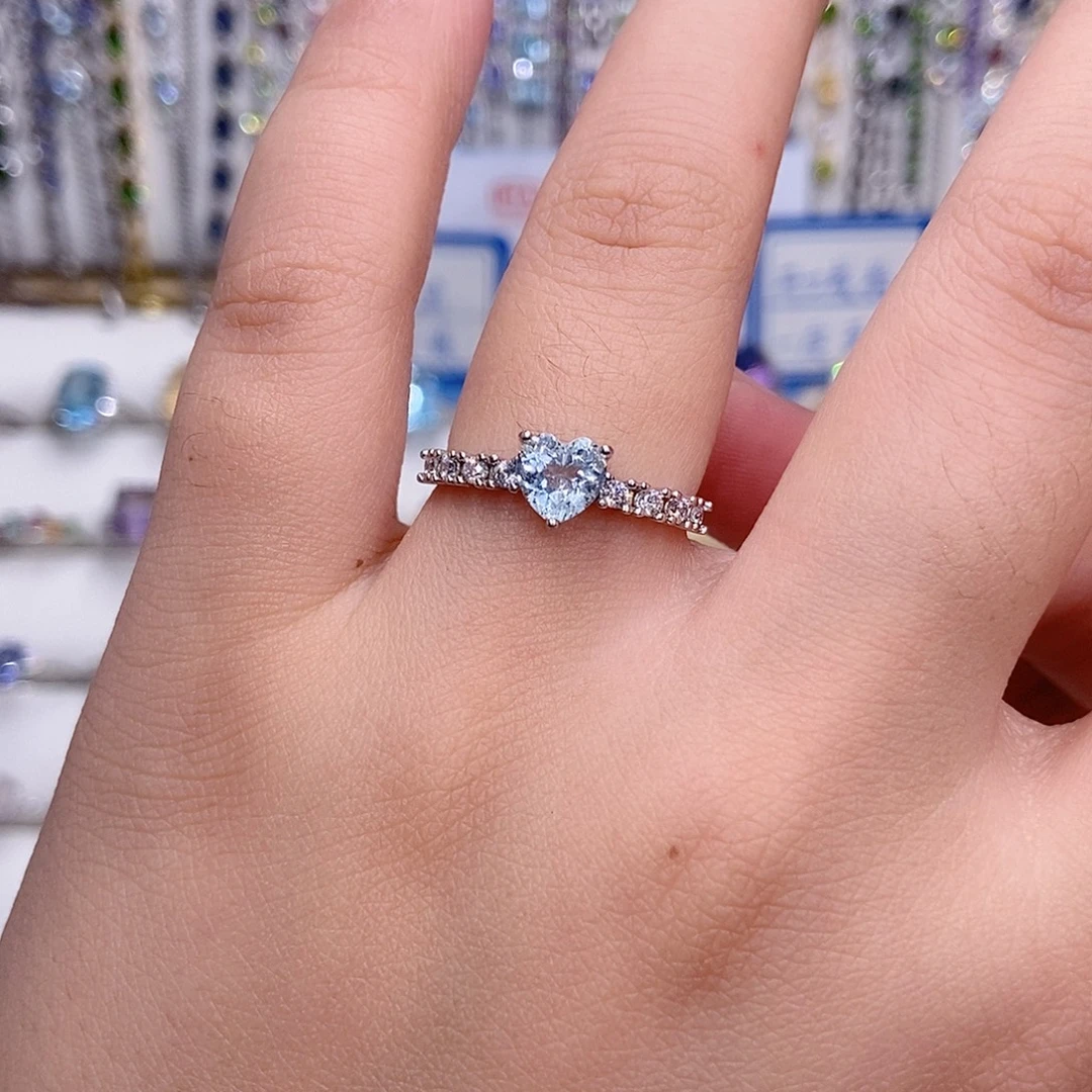 银S925镶嵌戒圈海蓝宝石