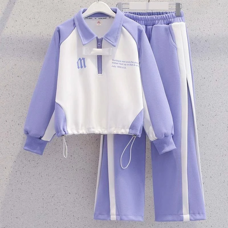 女童卫衣套装春装新款网红阔腿裤子春秋款儿童大童春季运动服