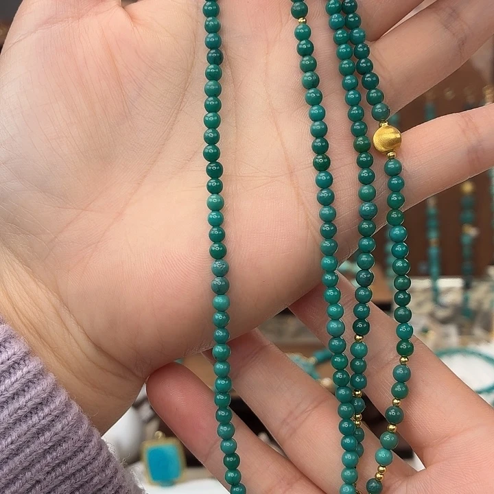 绿松石银S925镀金镶嵌颈饰