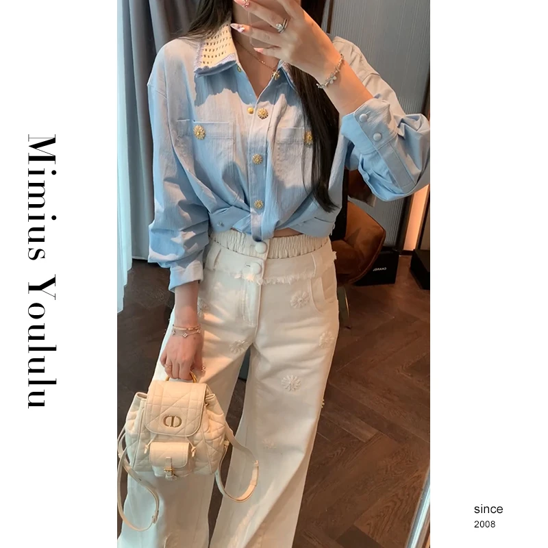 【mimius】U 重工小雏菊装饰翻领短款衬衫 G02063