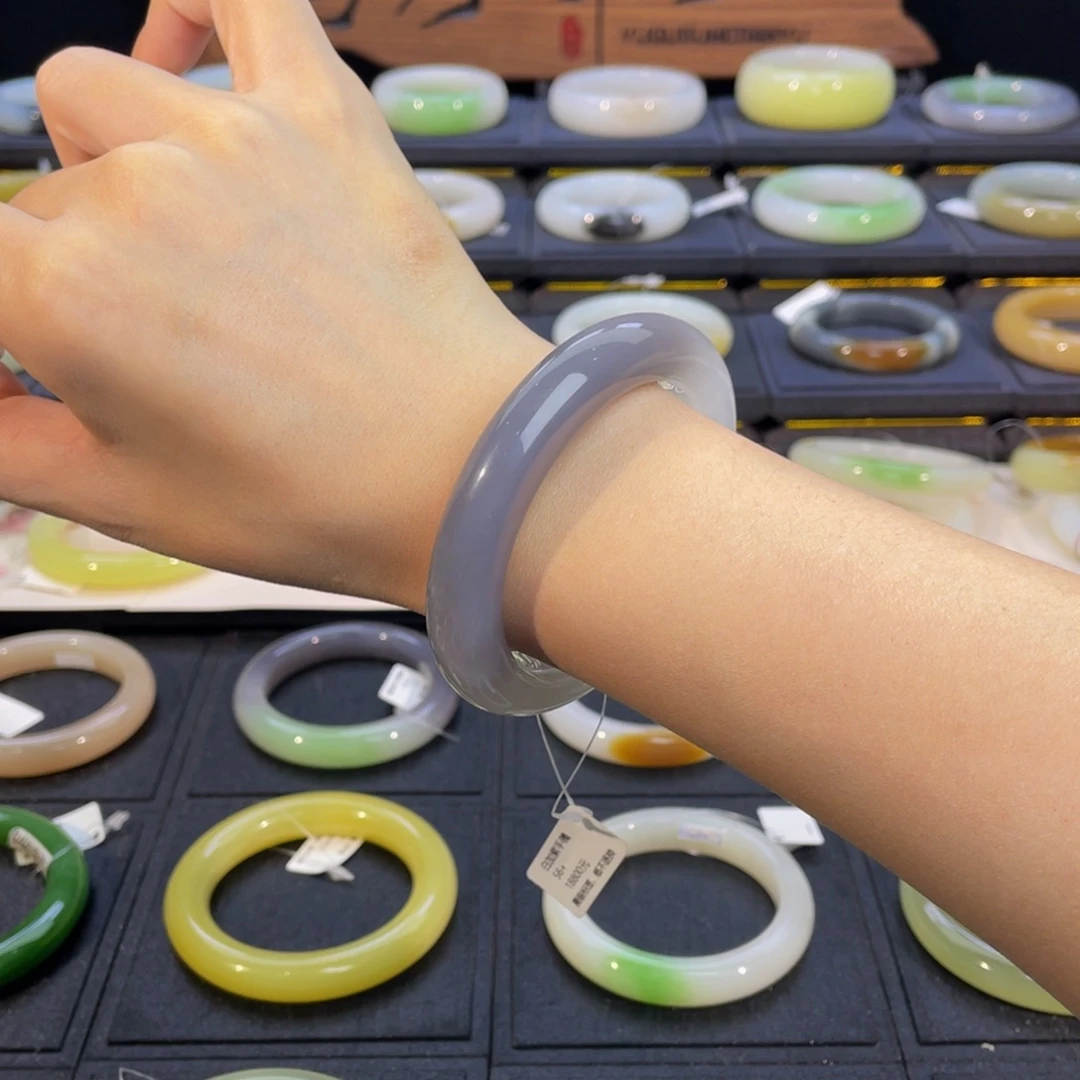 和田玉未镶嵌手镯-紫罗兰！紫白双色