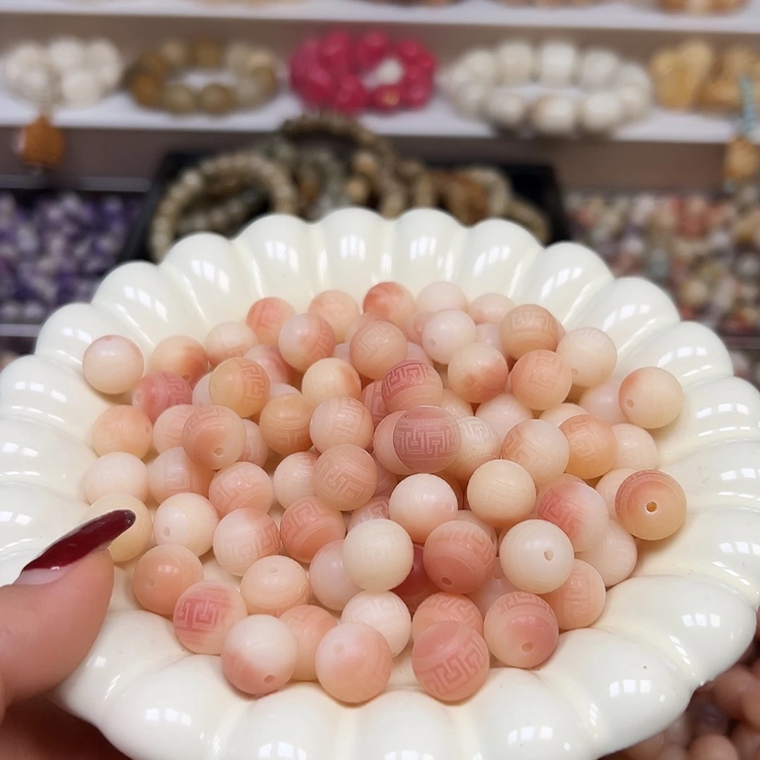 手串菩提根/象牙果卡12粉飘回纹110颗