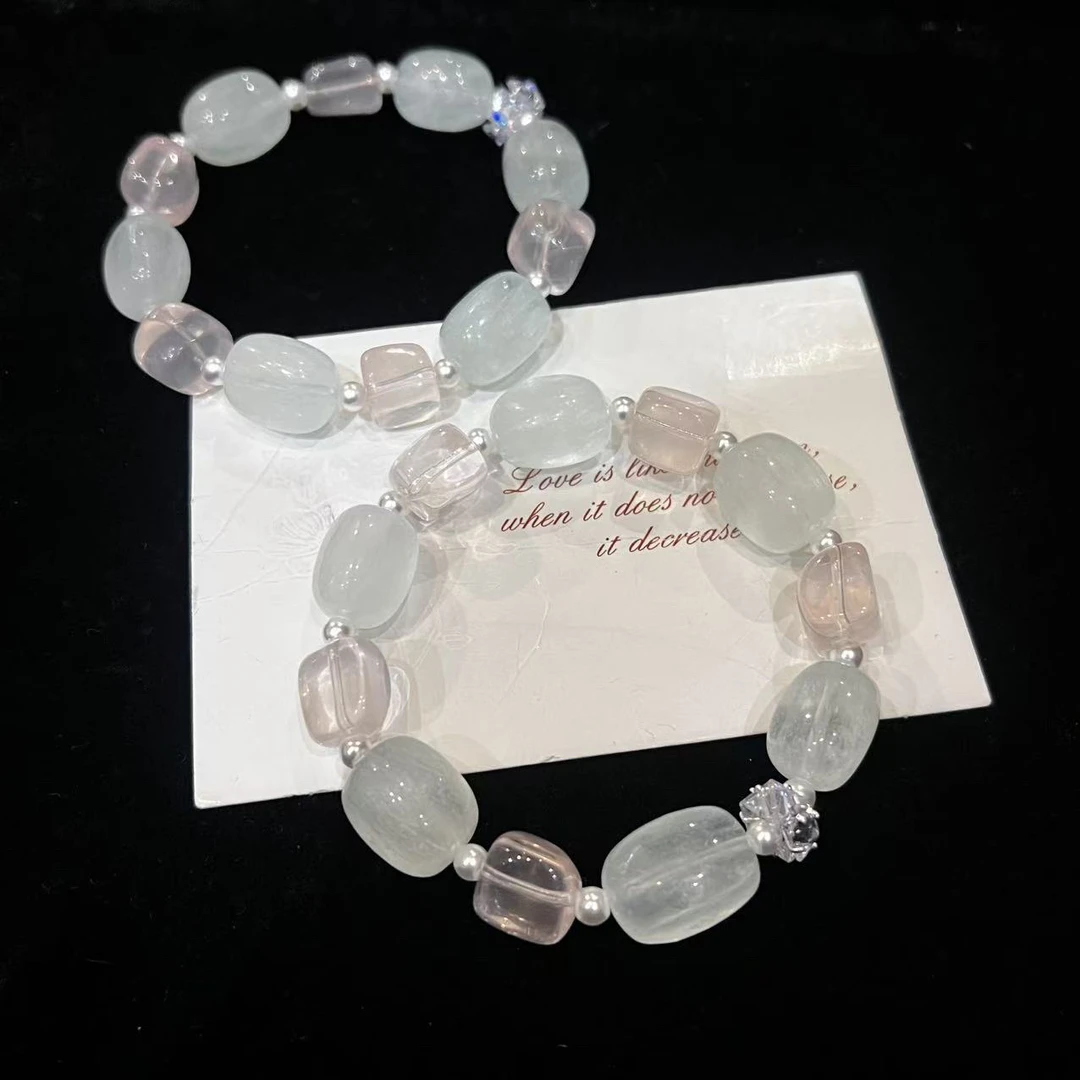 F988 绿萤石随型+粉晶方糖设计款手串 多样性发一