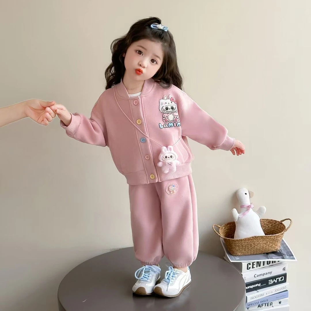 女休闲春秋卡通拼色女童卫衣套装运动套装外套秋款