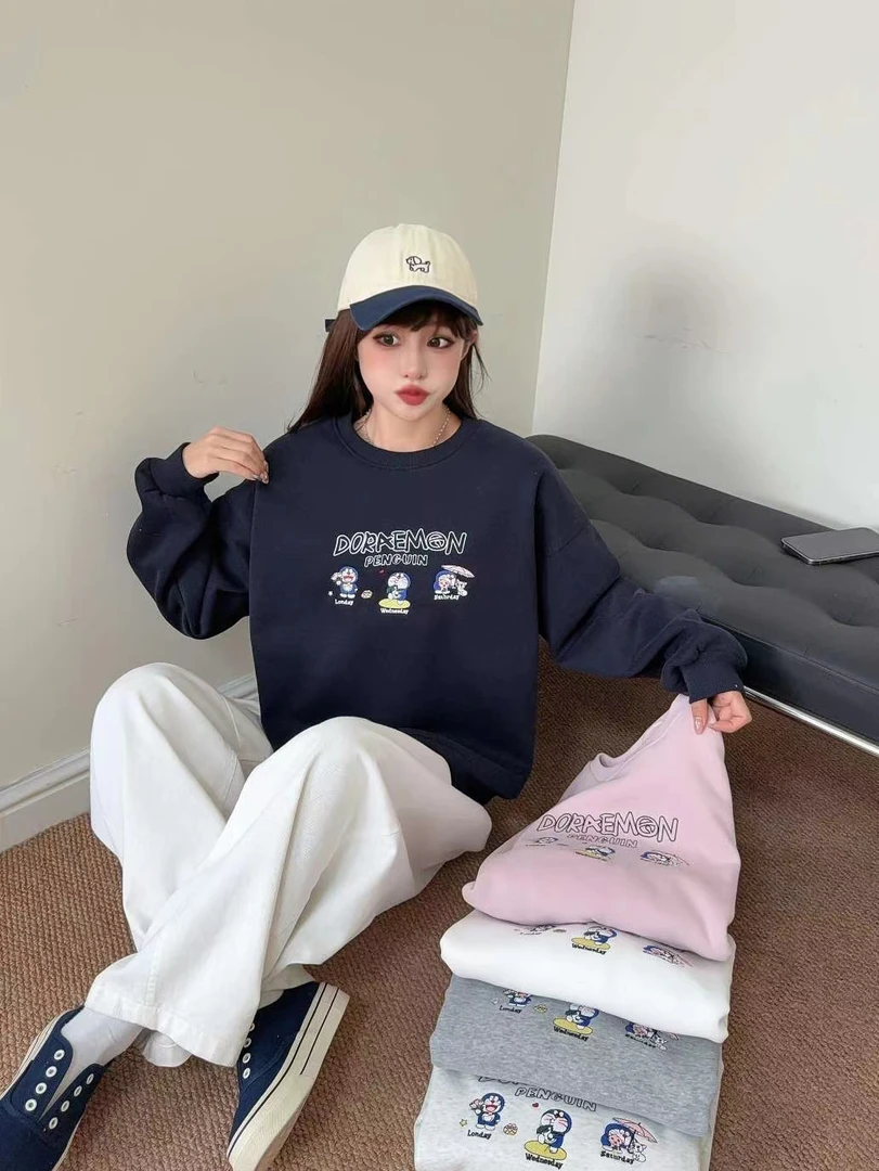 加绒卫衣 圆领 冬款机器猫 卡通重工刺绣 奥粒绒宽松百搭卫衣 782