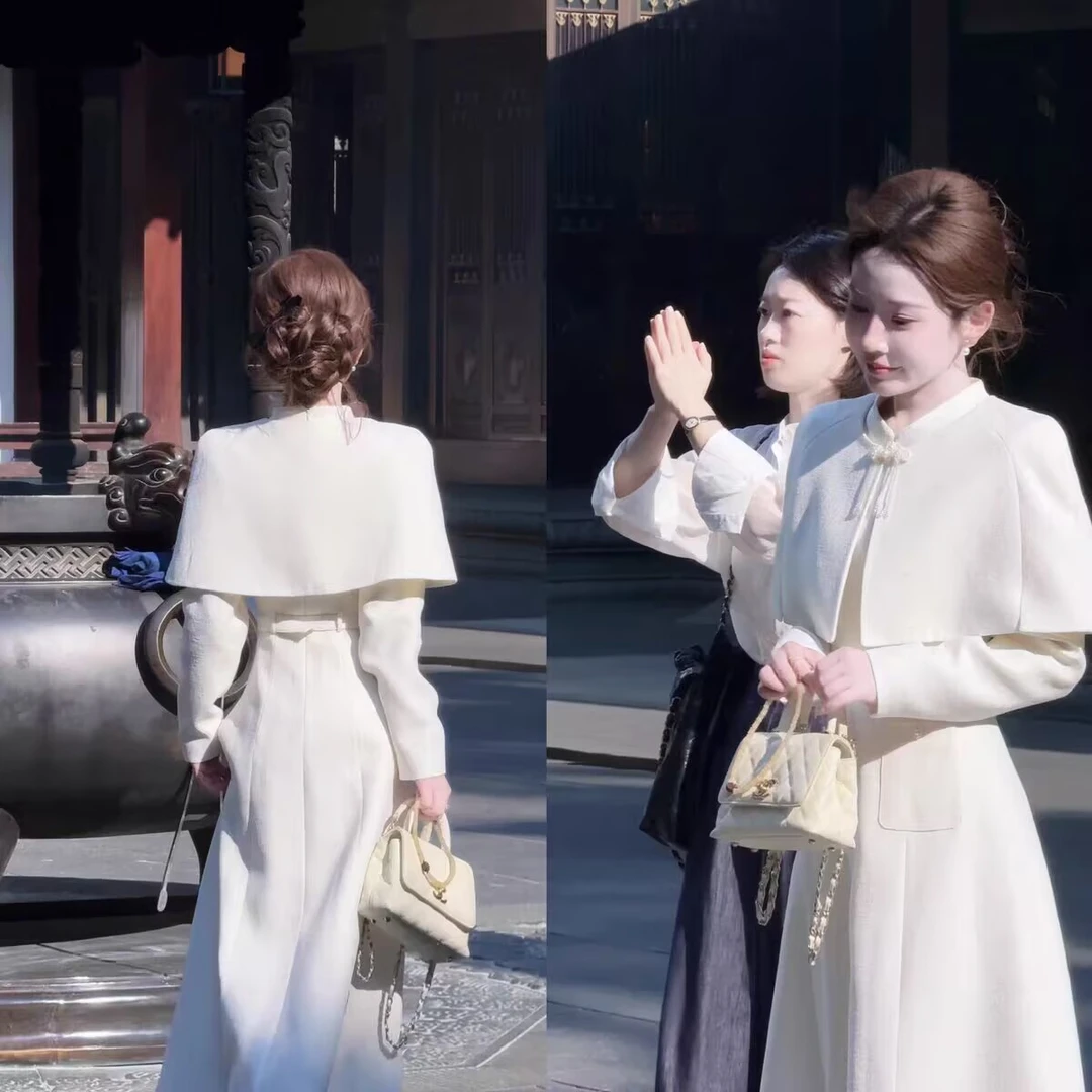 2025显瘦气质许妍套装千金感斗篷加绒旗袍套装