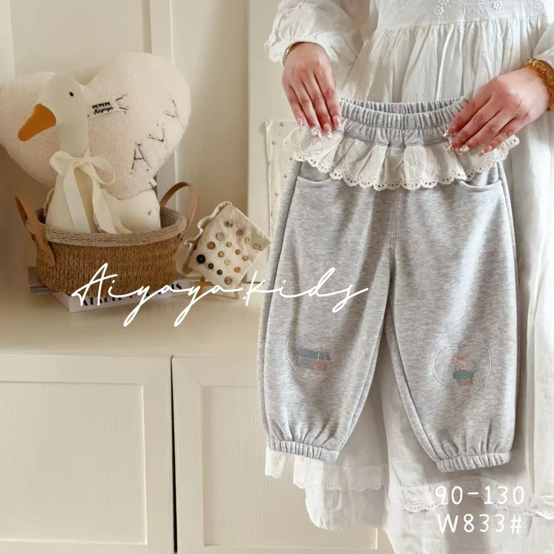 【米粒Kids】ayy灰色屁帘爱心房子加绒卫裤w 833