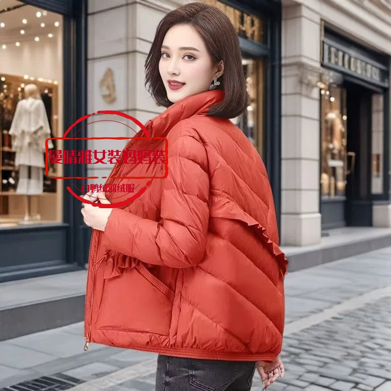 2025冬季季白鸭绒阔太太轻薄羽绒服时尚新款短款宽松保暖外套