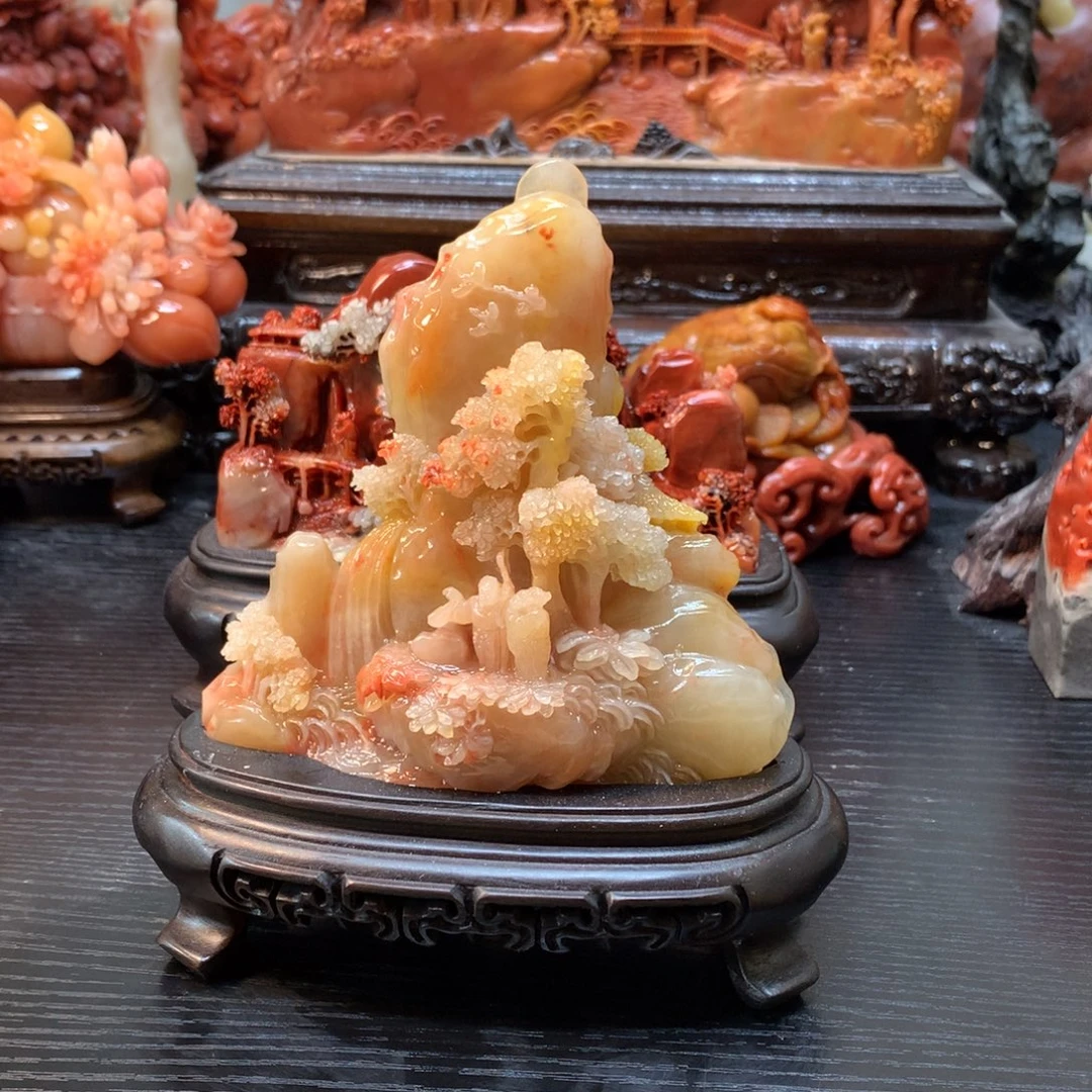 加***茶寿山石寿山石摆件