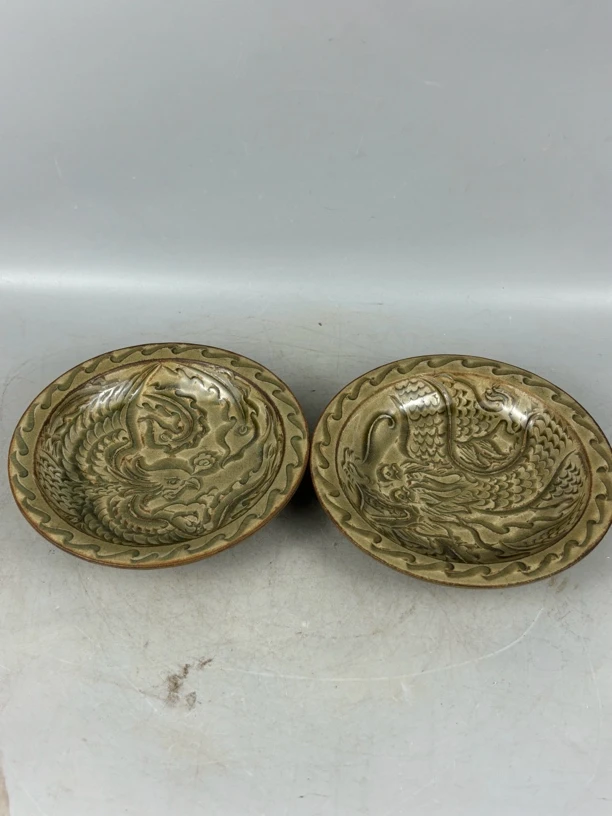手工制作复古陶瓷摆件浮雕青釉龙纹雕刻青瓷工艺品