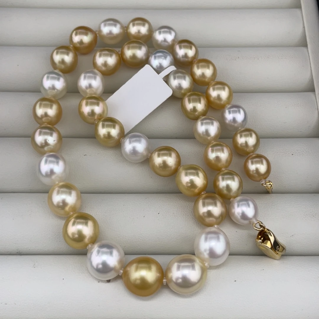 定制海水珍珠银S925镶嵌颈饰9-11.6mm白金混彩何