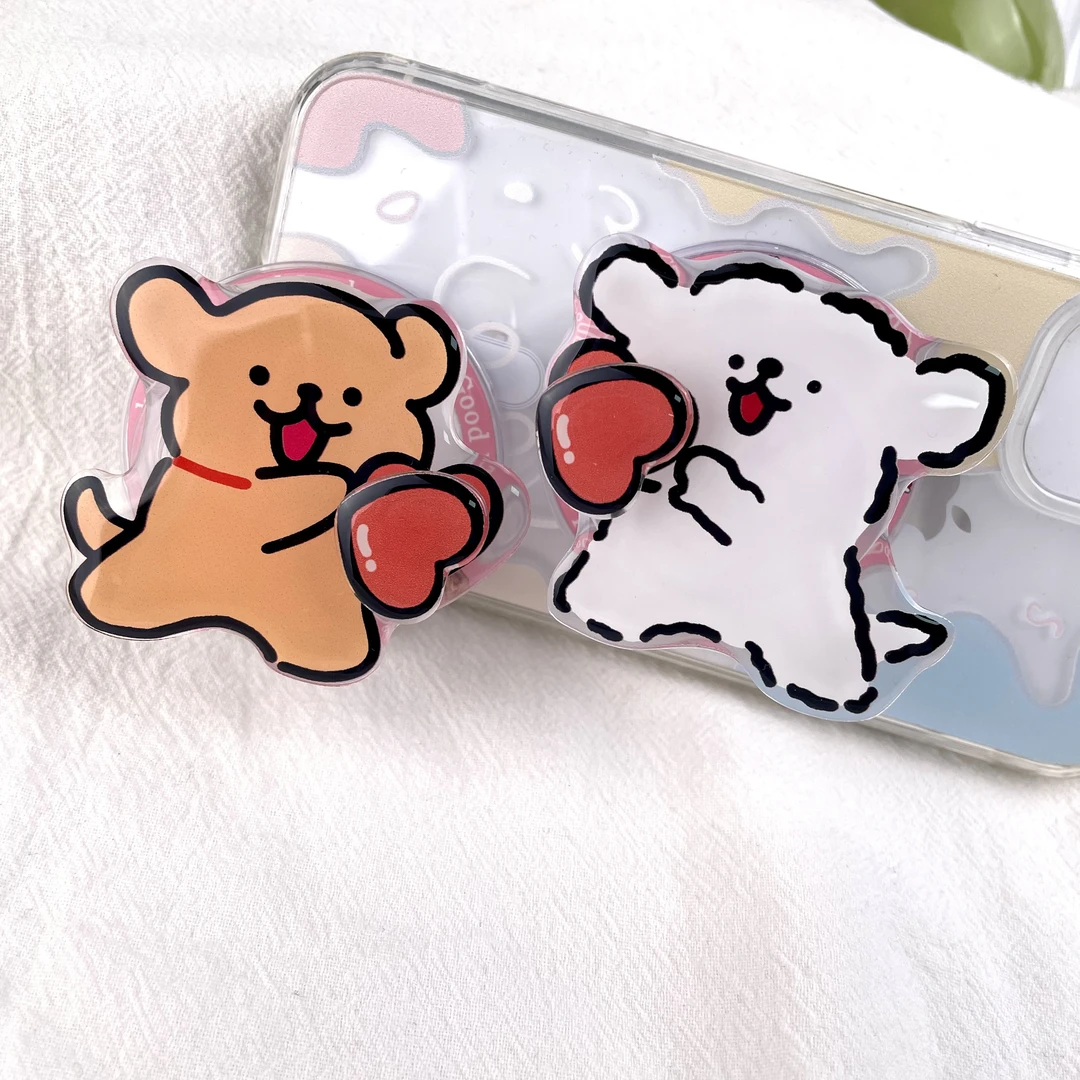 可爱转转发射爱心线条小狗适用MagSafe磁吸手机气囊支架解压趣味