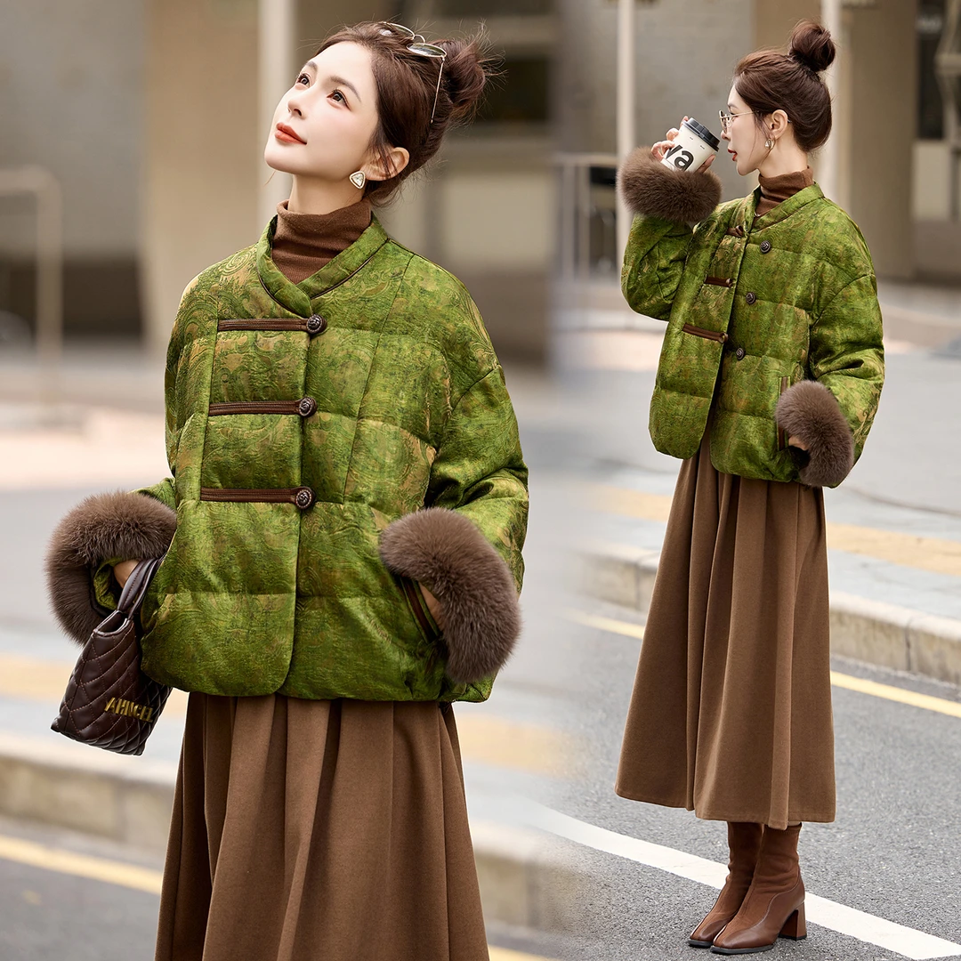 新中式风羽绒服女2025冬季新款巨好看的高端洋气狐狸毛保暖外套