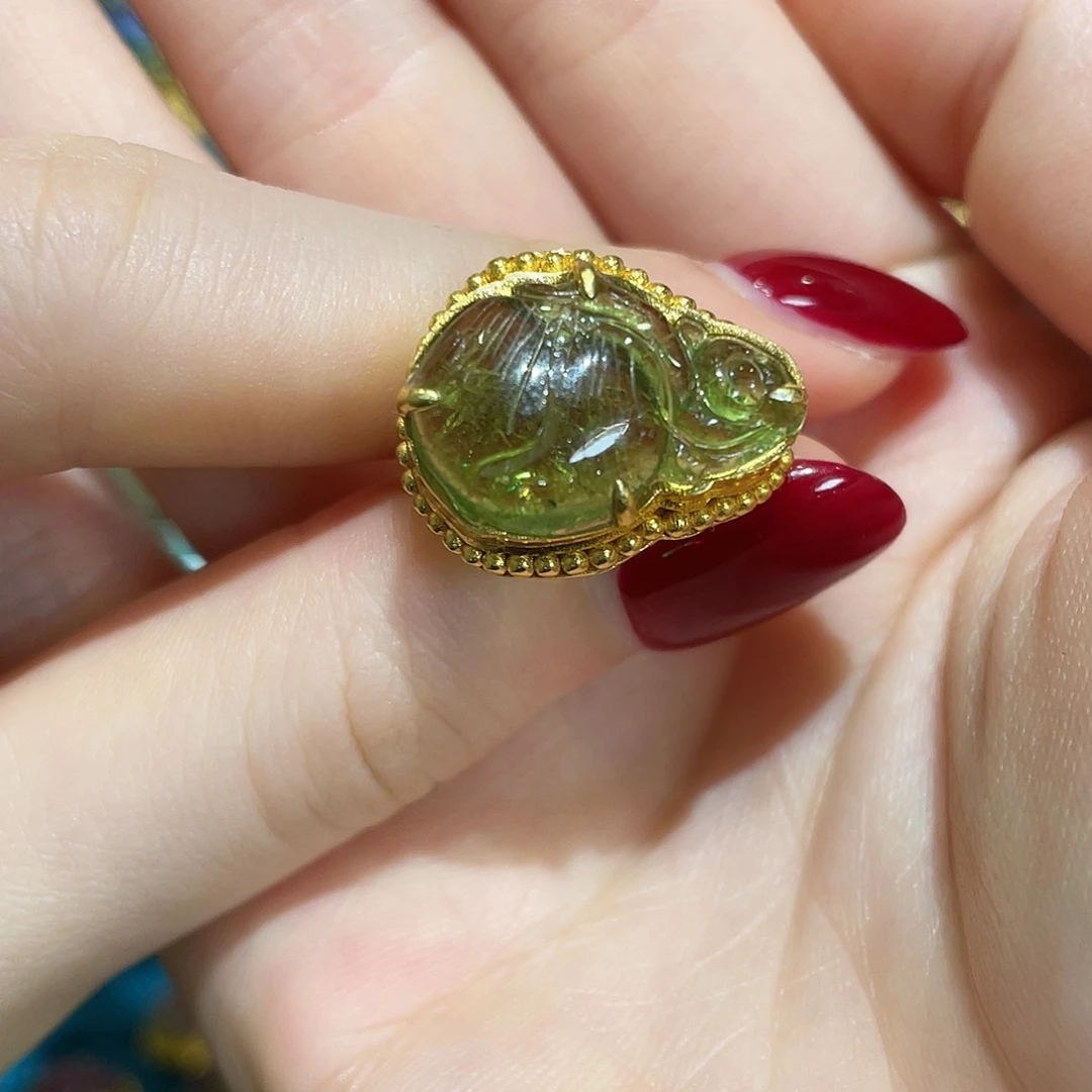 银S925镀金镶嵌戒指碧玺