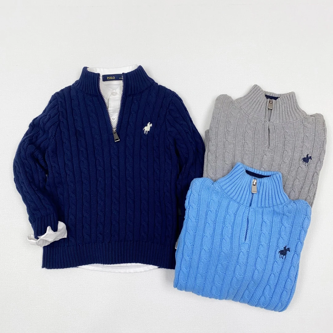 中大童男宝半高领针织衫时尚洋气休闲男童秋冬套头拉链麻花针织衫