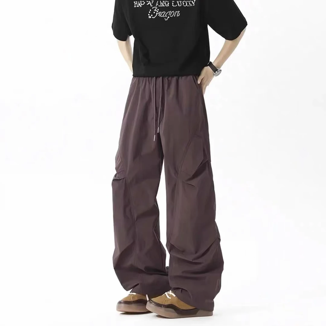 QUALCOMM紫色褶皱速干裤男夏季薄款宽松直筒休闲裤潮牌美式登山裤