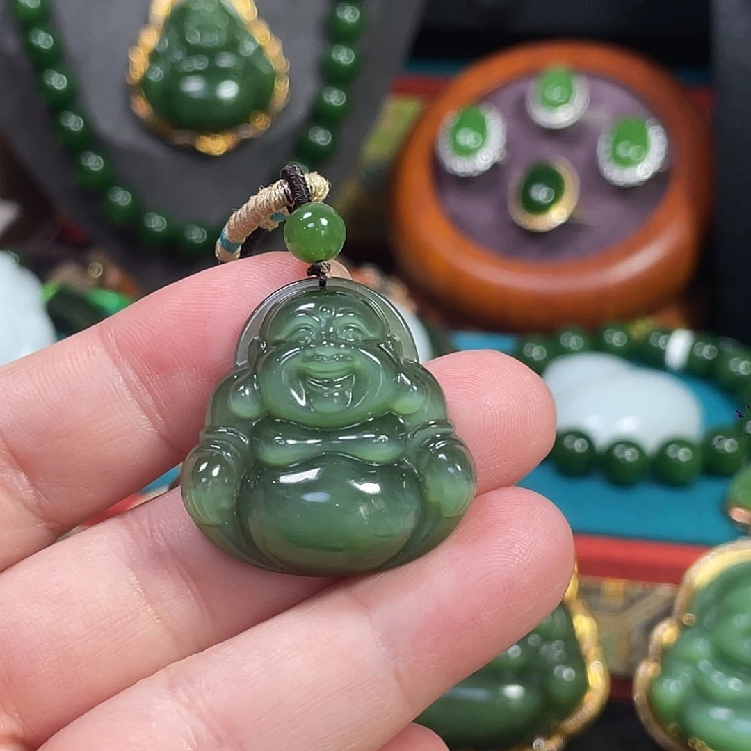 和田玉（碧玉）未镶嵌颈饰猫眼佛公30