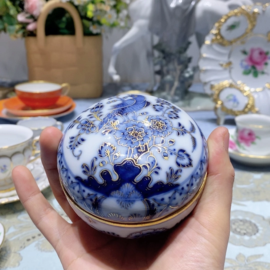 瓷片梅森一等赤金吉祥鸟首饰盒