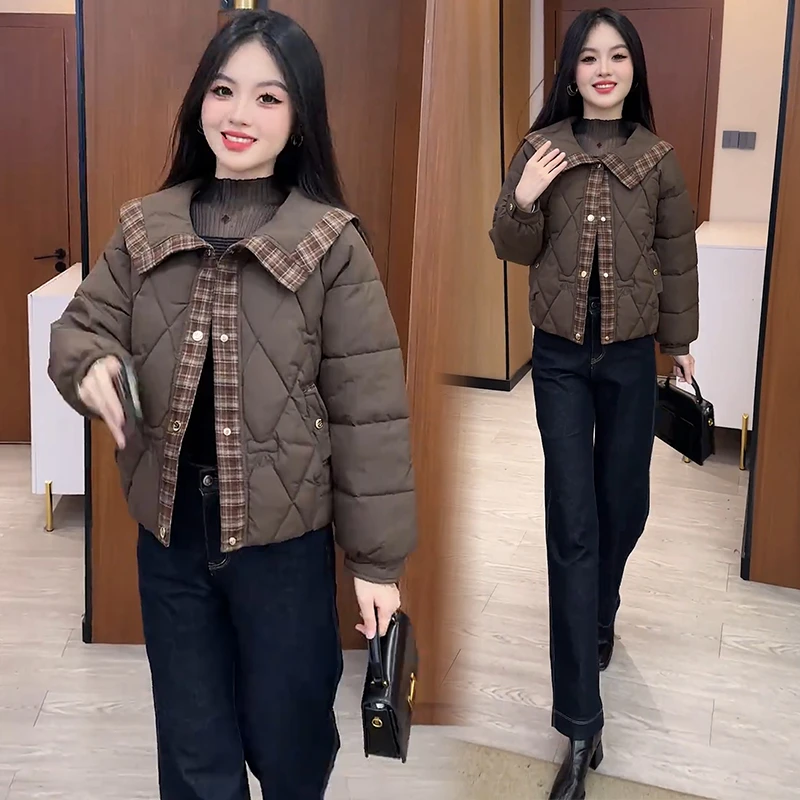 【有运费险】时尚短款棉服女2025冬季新款洋气显瘦翻领保暖棉袄外套