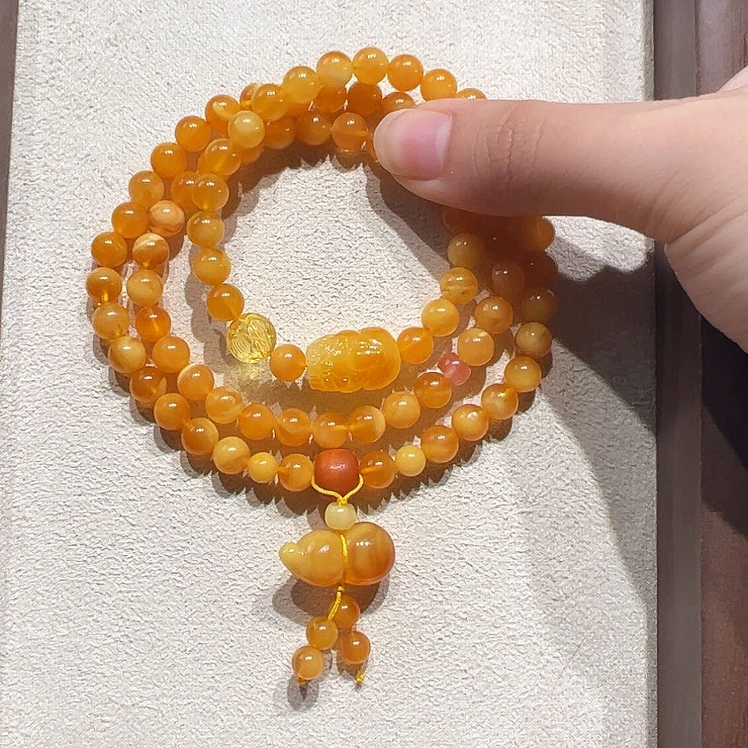琥珀未镶嵌手链6.5mm蜜蜡手串