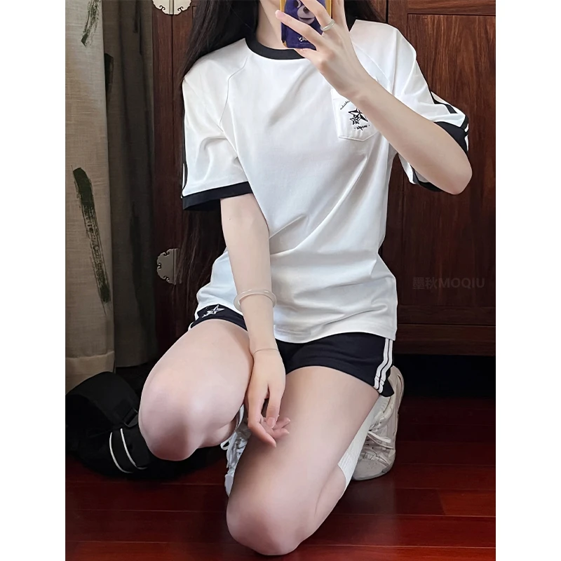墨秋原创设计千折星T恤夏短袖日系校供感学院风休闲运动两件套装