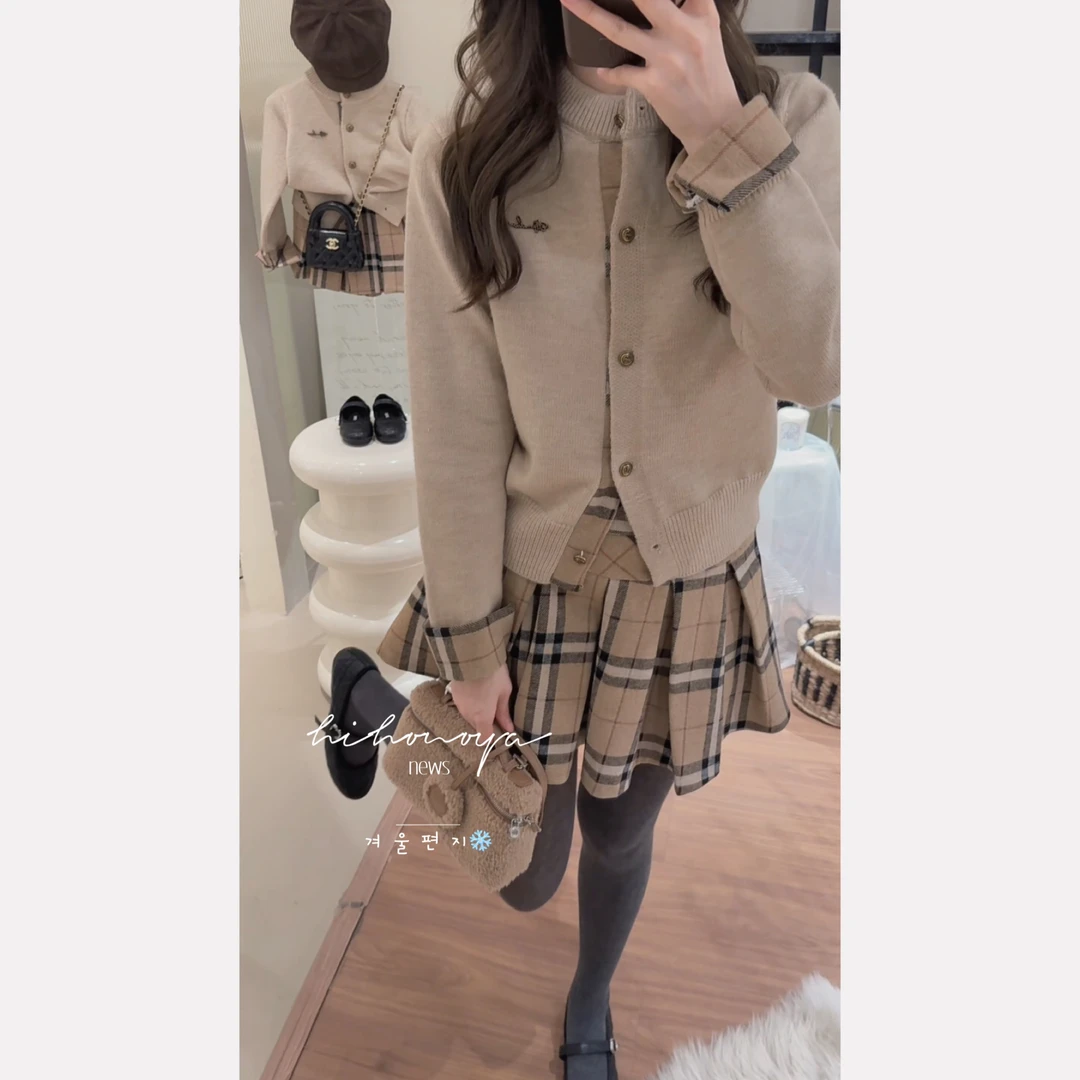 【英伦往事裙子】五Hihoniya~2025冬亲子韩系学院格纹加绒裙子