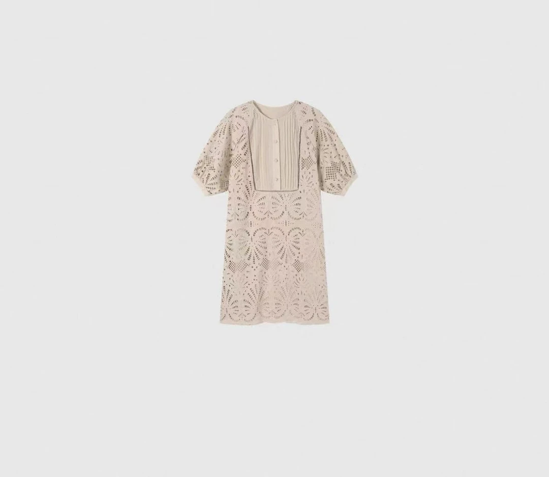 【安姬迩·自制】2025夏季新款韩版宽松减龄休闲重工镂空连衣裙