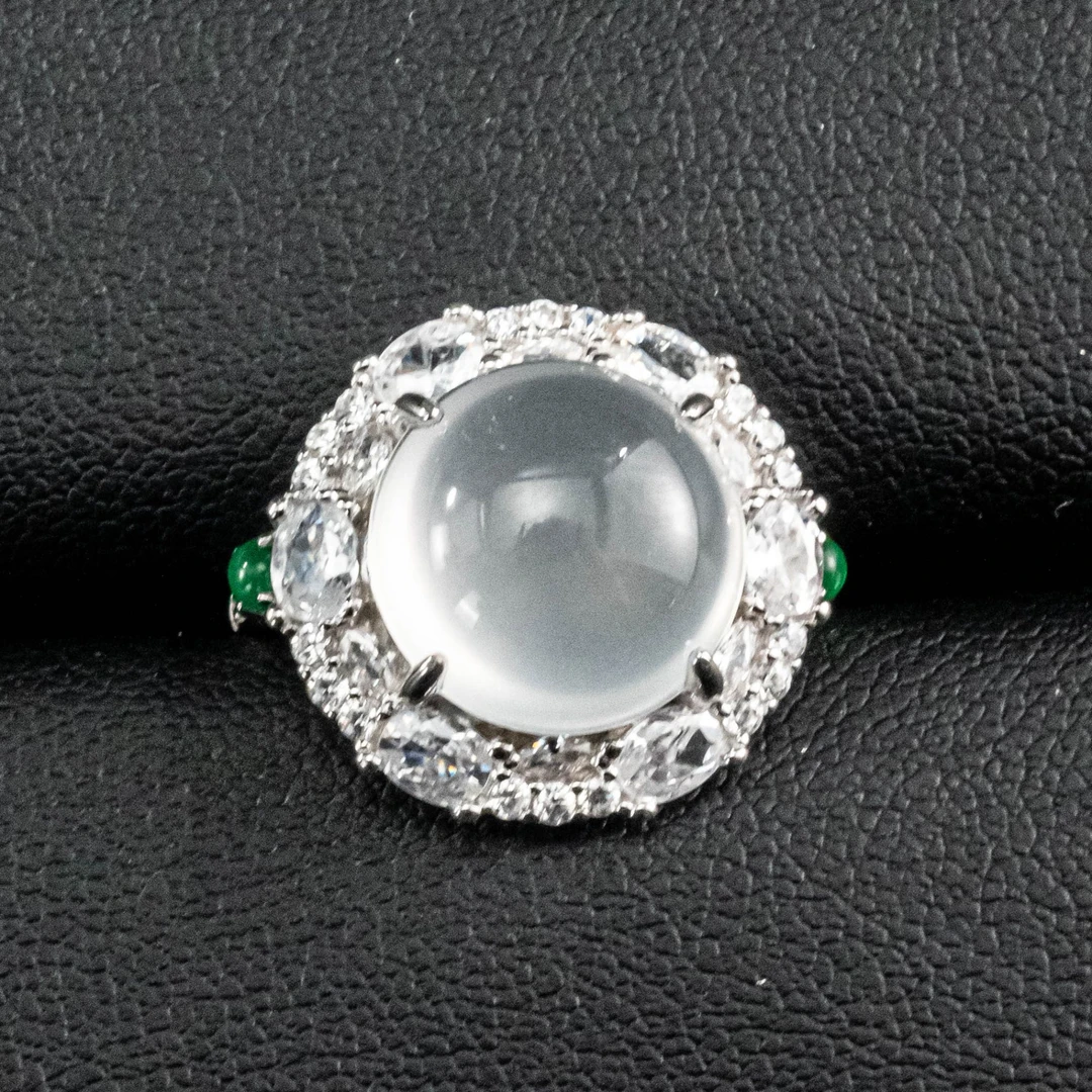 蛋面戒指（活口戒指）镶嵌豪华圆形满钻高冰