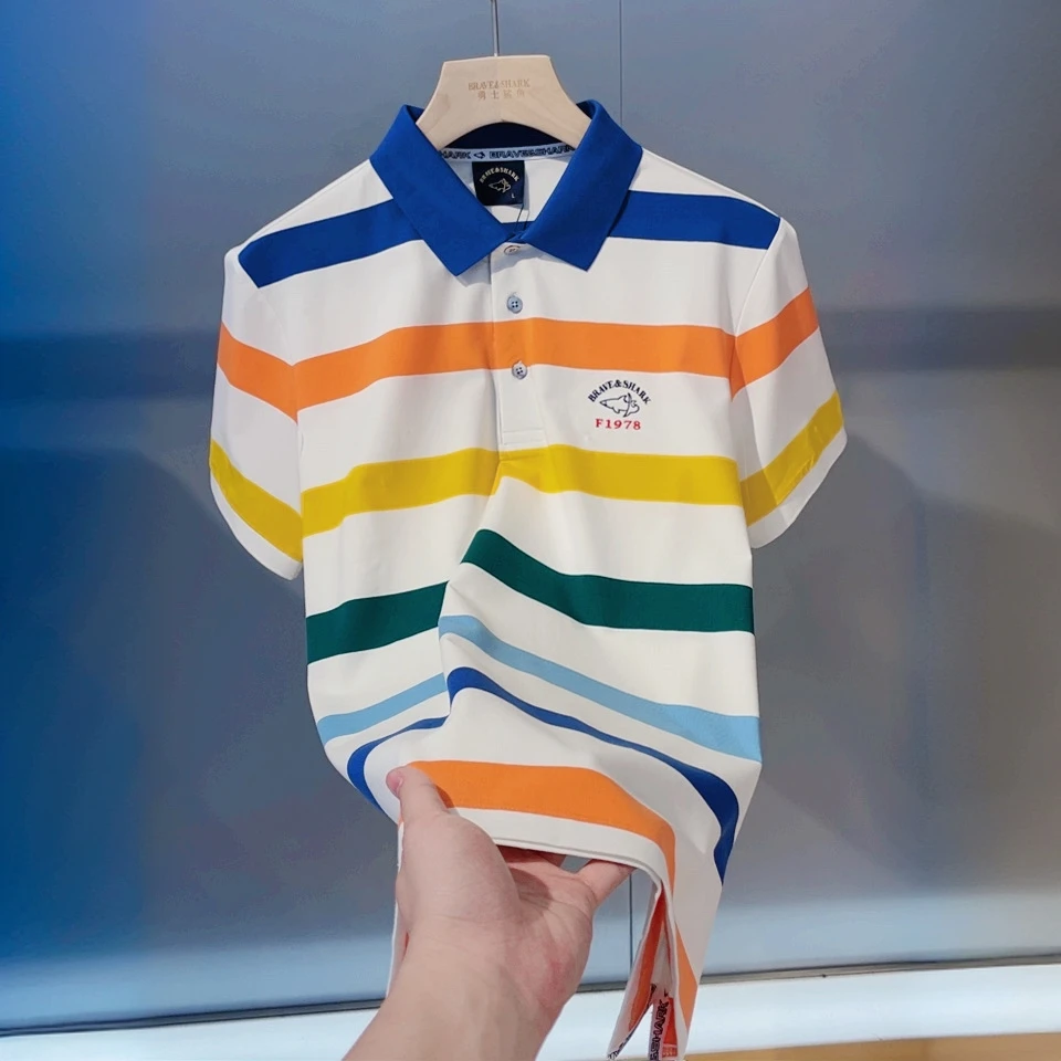 BRAVE&SHARK/勇士鲨鱼夏季舒适商务翻领polo衫时尚条纹T恤男5256