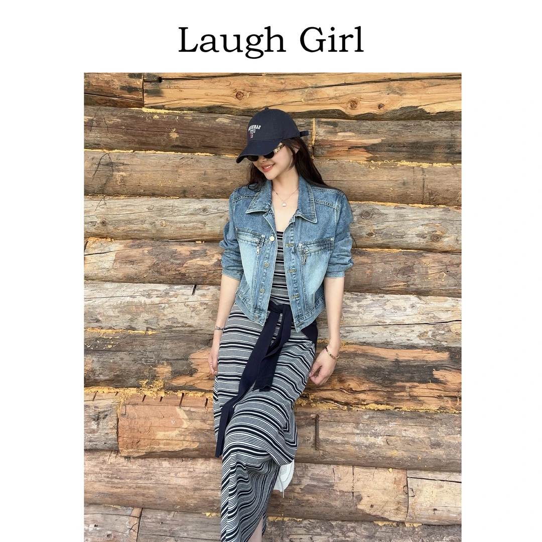 楚楚君 Laugh girl秀场同款【垦丁牛仔】薄款显瘦牛仔外套WL53199J