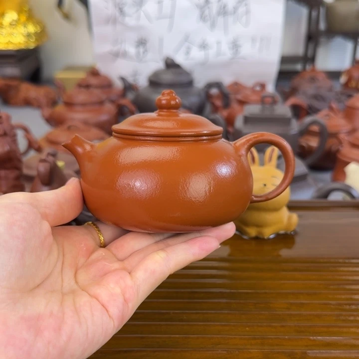 音***6紫砂茶壶朱泥全手寒江