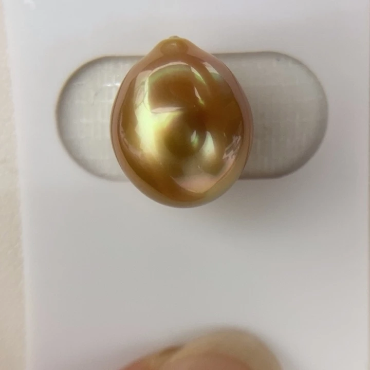 未镶嵌裸珠海水珍珠12.7-15.2mm深浓茶金水滴小极光