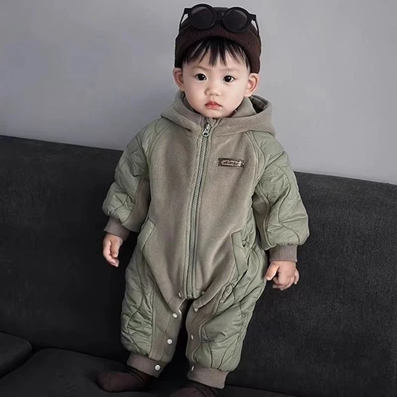 婴儿衣服秋冬季加棉保暖男宝宝连体衣冬装洋气婴幼儿满月外出棉服